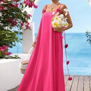 Hot Pink Boho Women's Elegant Backless Maxi Dress